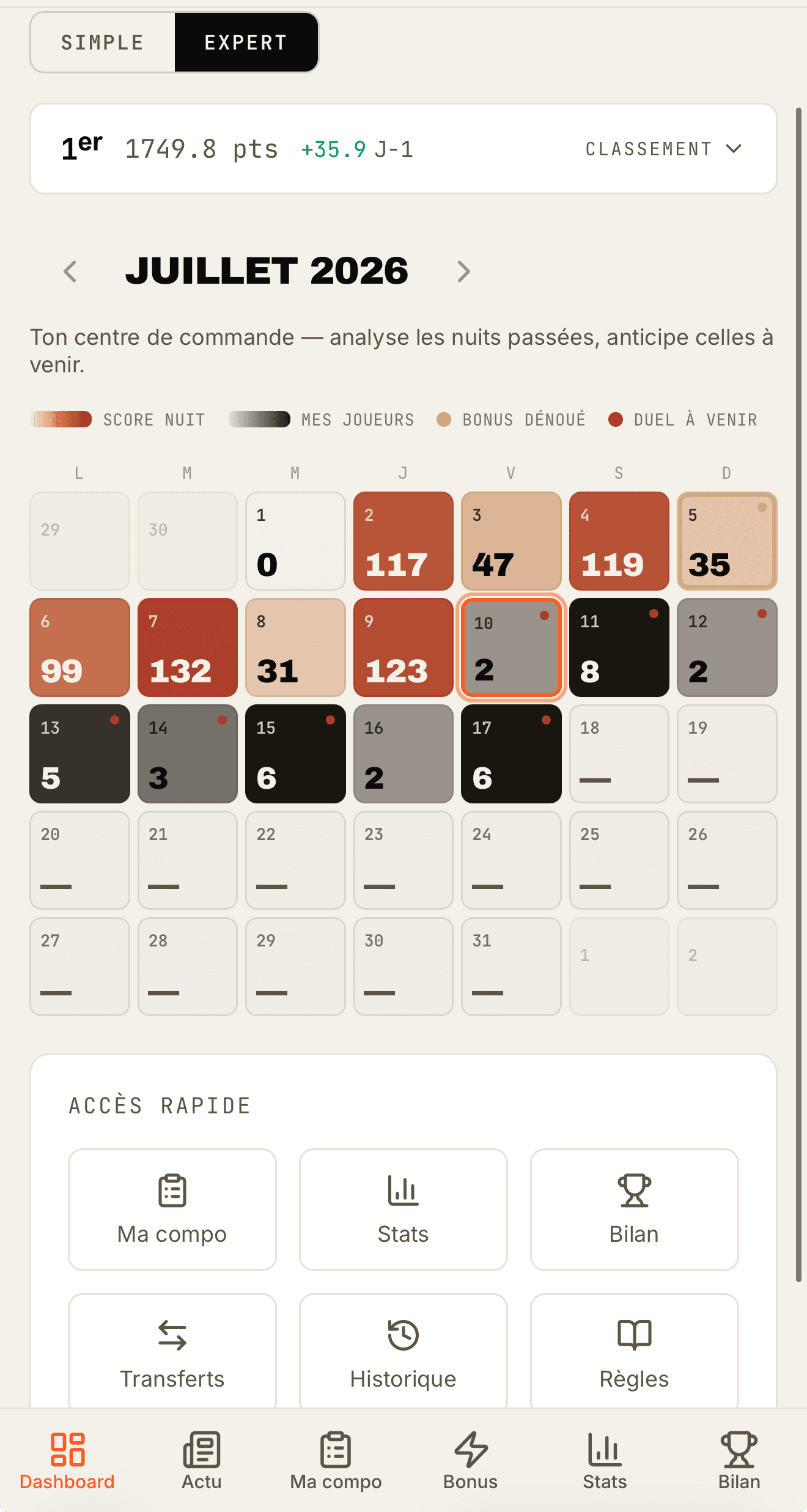 Clutch5 — la grille calendrier experte sur mobile